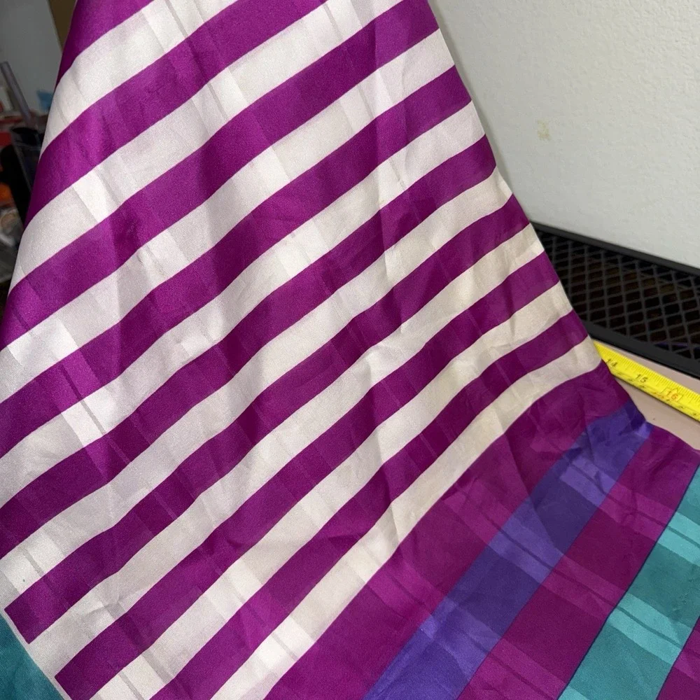 Vintage Striped Square Scarf Purple Teal Green White Colorful Retro 30